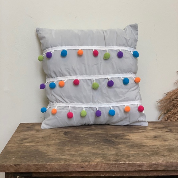 Grey Rainbow Pom Pom Mini Pillow - Picture 2 of 5